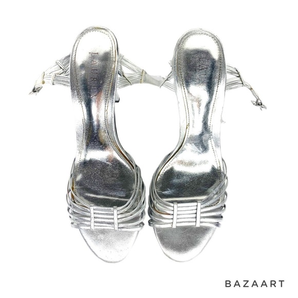 Ralph Lauren silver metallic leather strappy slingback Dress Shoe Sz 8.5 - Picture 6 of 10
